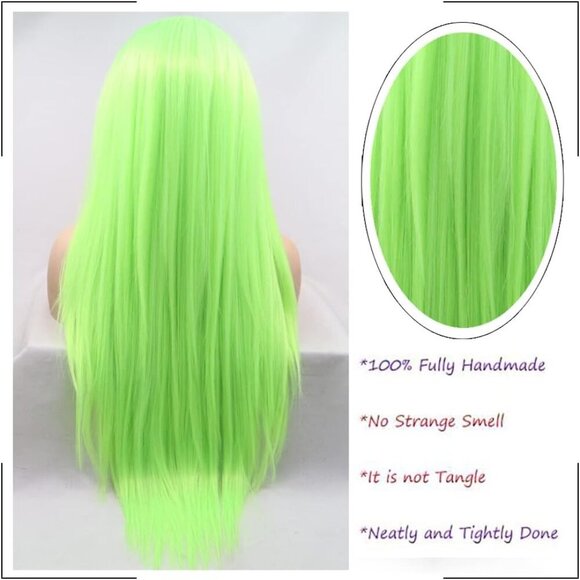 Wig for Women Synthetic Long Straight Neon Green Middle Part Natural Hairline - Picture 5 of 7